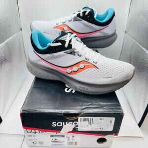 Saucony Men's White/Coral Ride 16 Synthetic Mesh Running Athletics Size 9 US